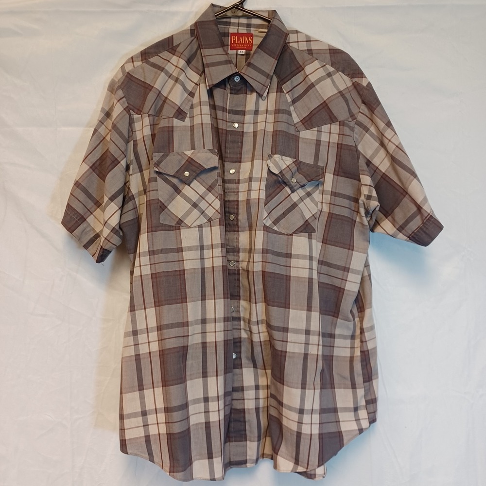 Plains Western Wear Pearl Snap Shirt Big Man Short Sleeve Mens Size XL‎ Rancher